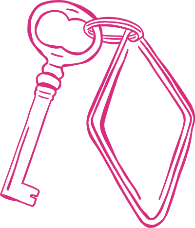 Pink skeleton key graphic for Organize with Lorinda - ADHD Organizing Specialist and Decluttering Coach for Women